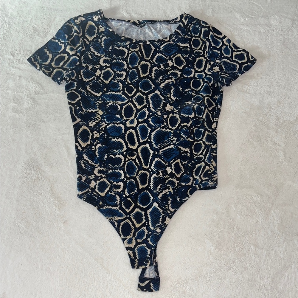 Express Navy and Cream Snake Print Bodysuit